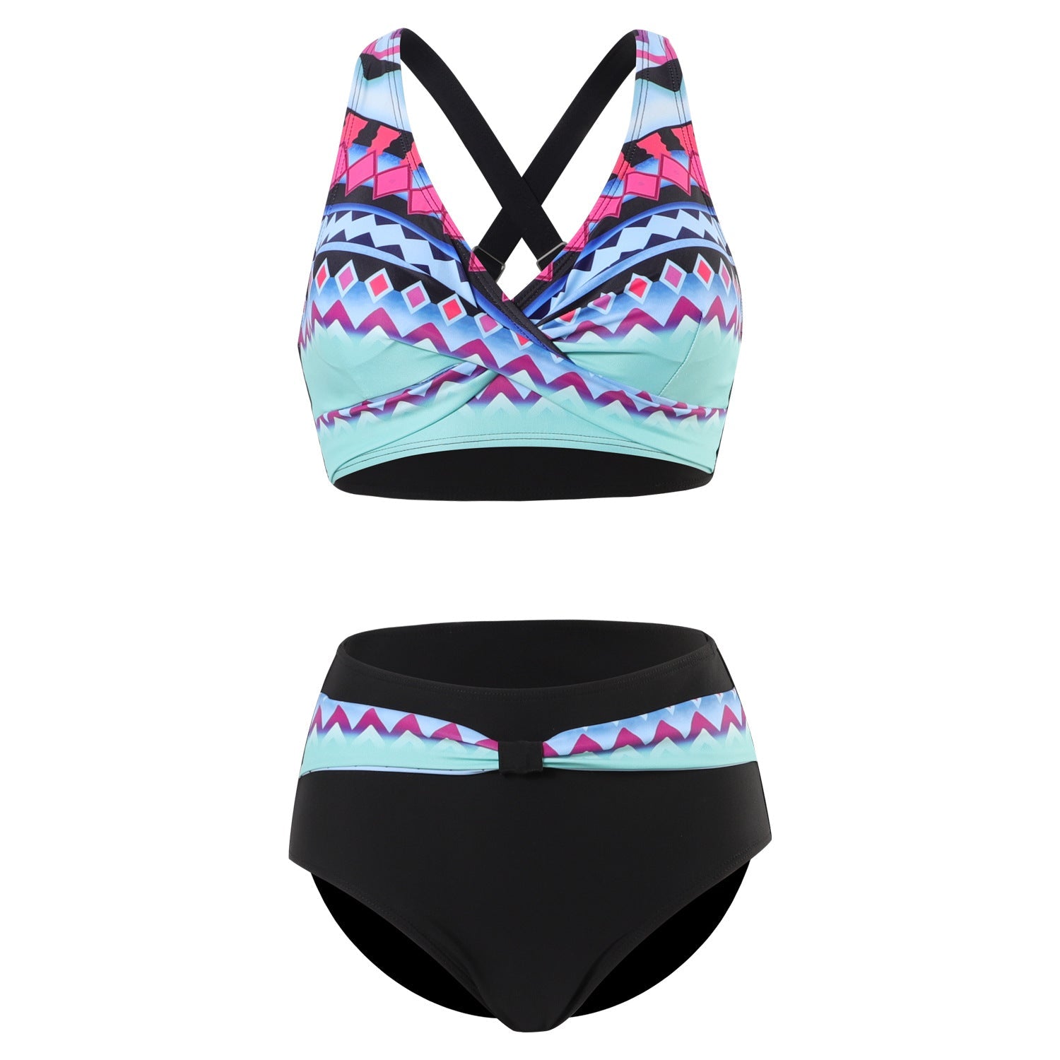 Bikini tendance à imprimé coloré avec haut de maintien Nia, détail du tissu – Valloro Paris
