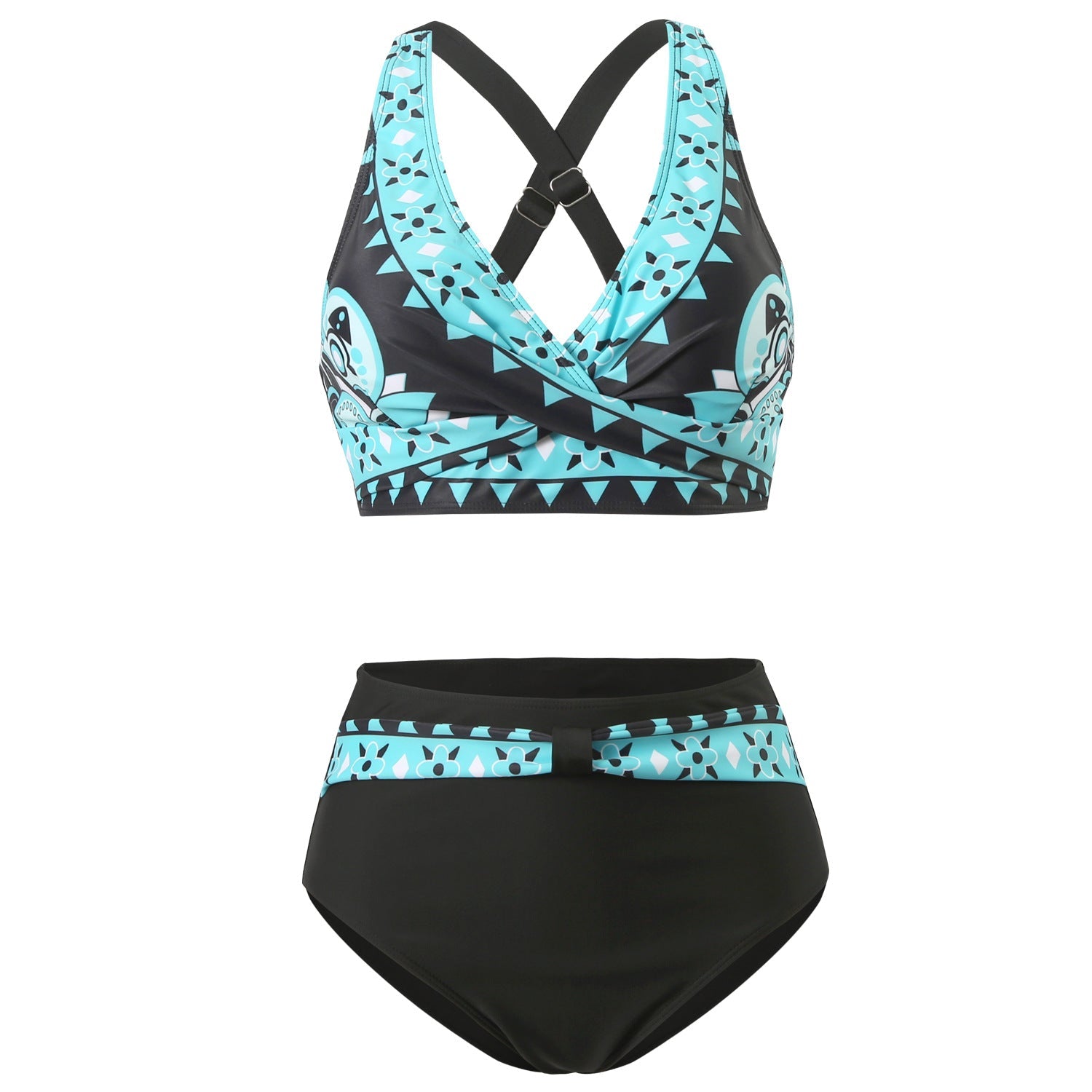 Bikini tendance à imprimé coloré avec haut de maintien Nia, détail des finitions – Valloro Paris