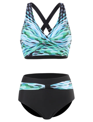 Bikini tendance à imprimé coloré avec haut de maintien Nia, vue complète du modèle – Valloro Paris
