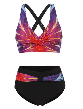 Bikini tendance à imprimé coloré avec haut de maintien Nia, détail du motif – Valloro Paris
