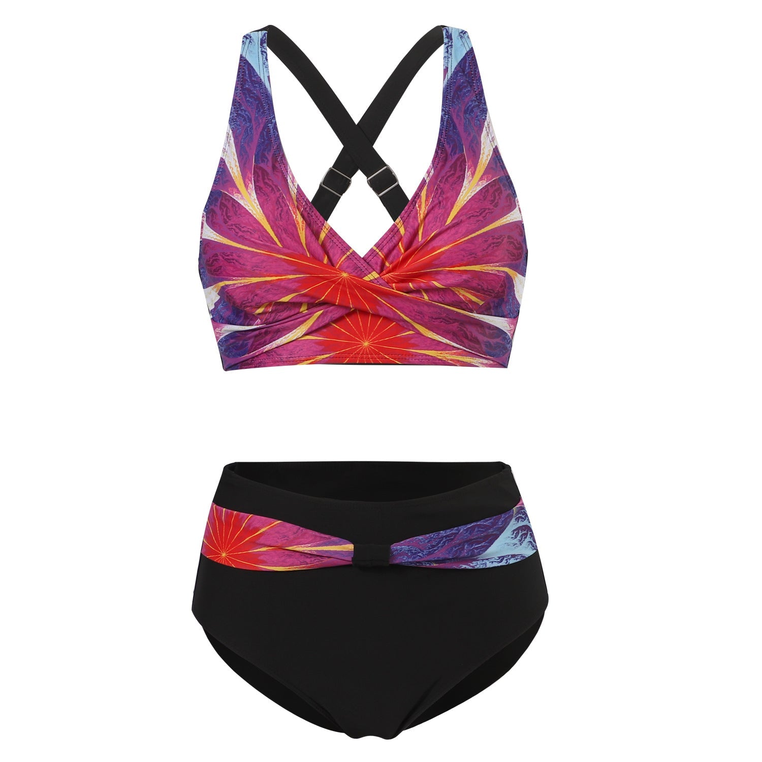 Bikini tendance à imprimé coloré avec haut de maintien Nia, détail du motif – Valloro Paris