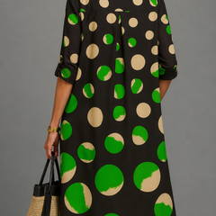 Robe midi sophistiquée Loretta, vue de dos – Valloro Paris