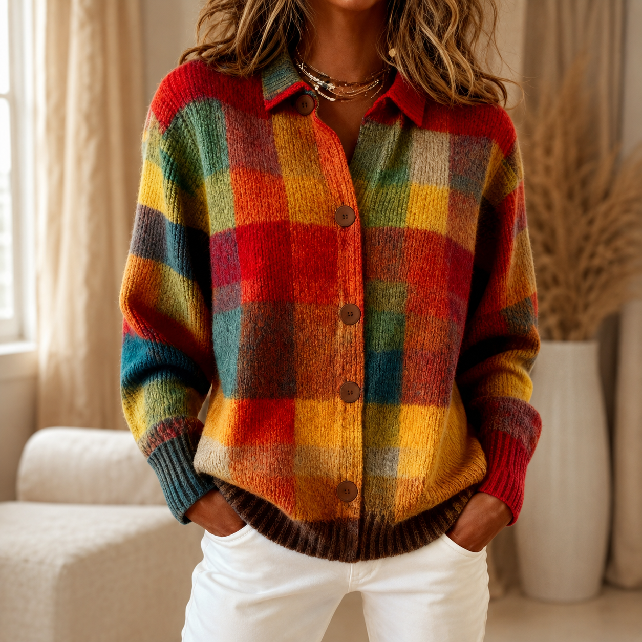 Elise™ | Cardigan en maille à carreaux
