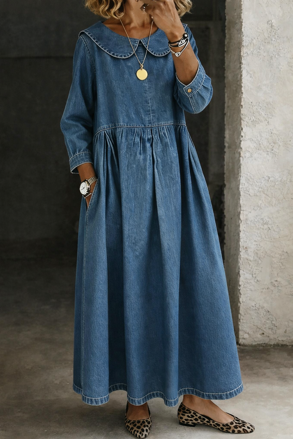 Clara | Robe en jean à col Peter Pan