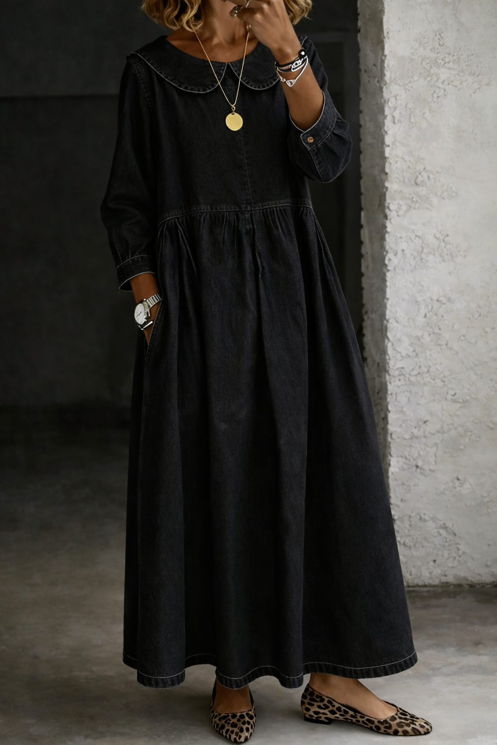 Clara | Robe en jean à col Peter Pan