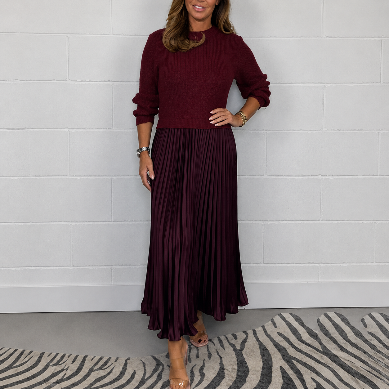 Élise | Robe Plissée Élégante à Col Rond