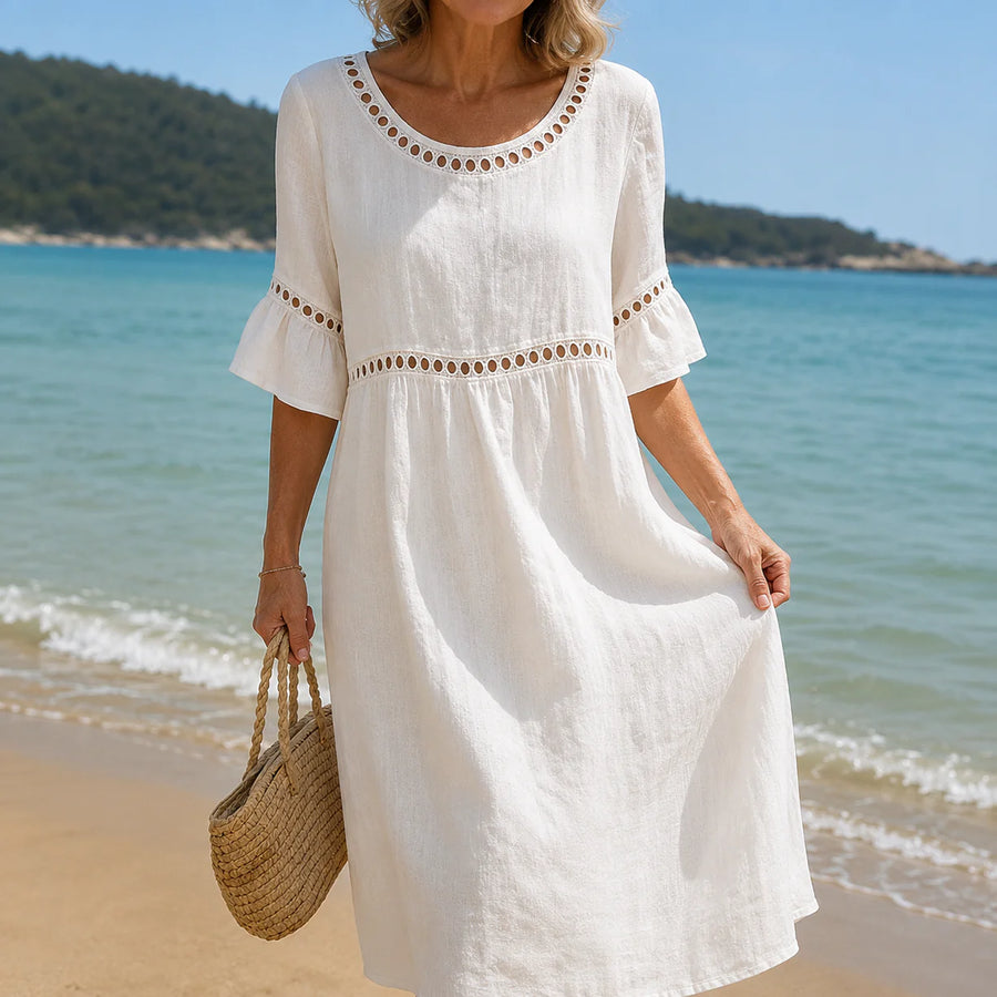 Hélène | Robe Longue en Lin Effet Ventre Plat