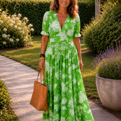 Robe midi fleurie élégante Adèle, vue de dos – Valloro Paris