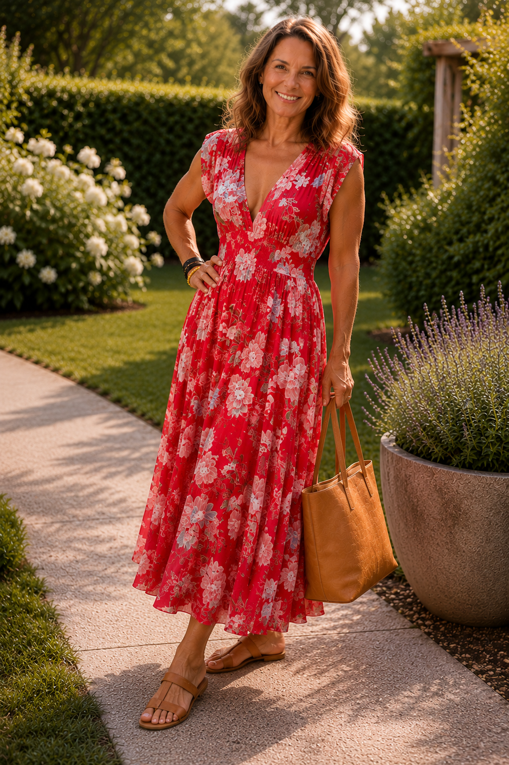 Robe midi fleurie élégante Adèle, vue de profil – Valloro Paris