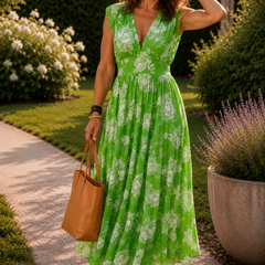 Robe midi fleurie élégante Adèle, détail du motif – Valloro Paris