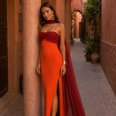 Robe fluide à imprimé flamboyant, édition limitée Valentina, détail du tissu – Valloro Paris