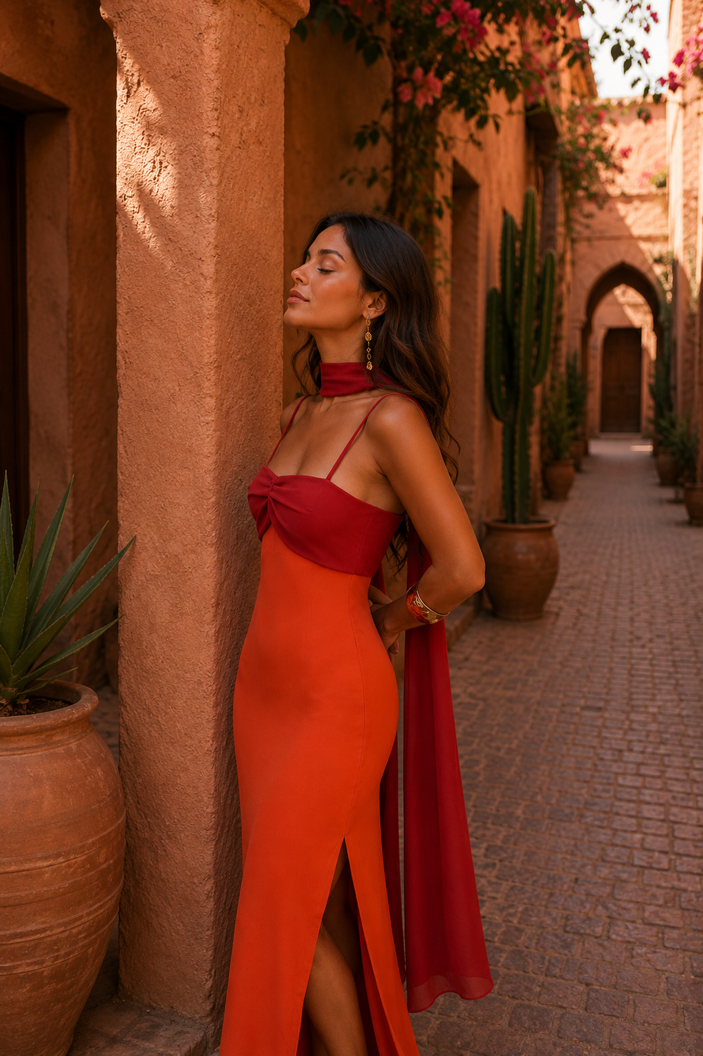 Robe fluide à imprimé flamboyant, édition limitée Valentina, détail du motif – Valloro Paris
