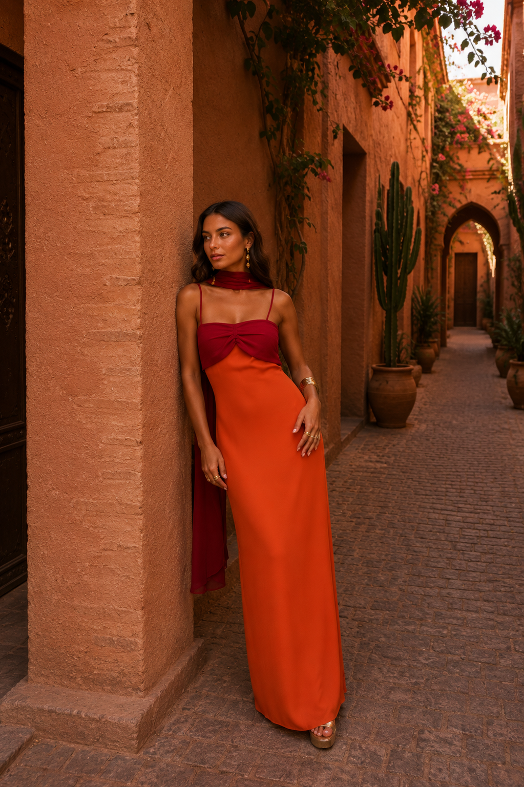 Robe fluide à imprimé flamboyant, édition limitée Valentina, vue complète du modèle – Valloro Paris
