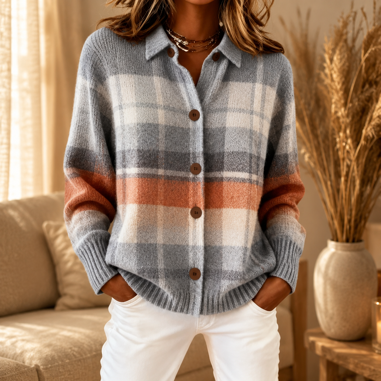 Elise™ | Cardigan en maille à carreaux