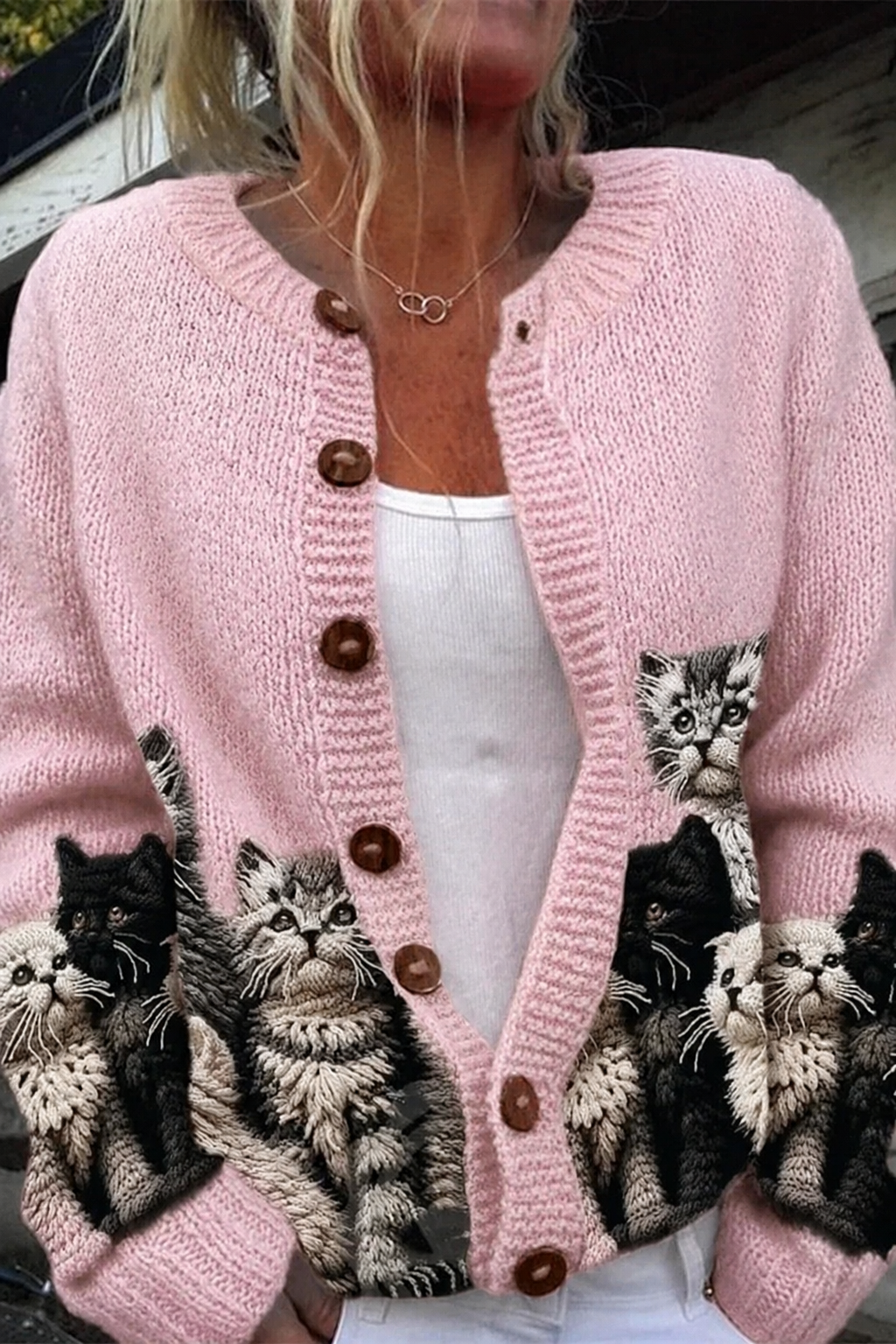 Élodie | Cardigan en maille à motif félin