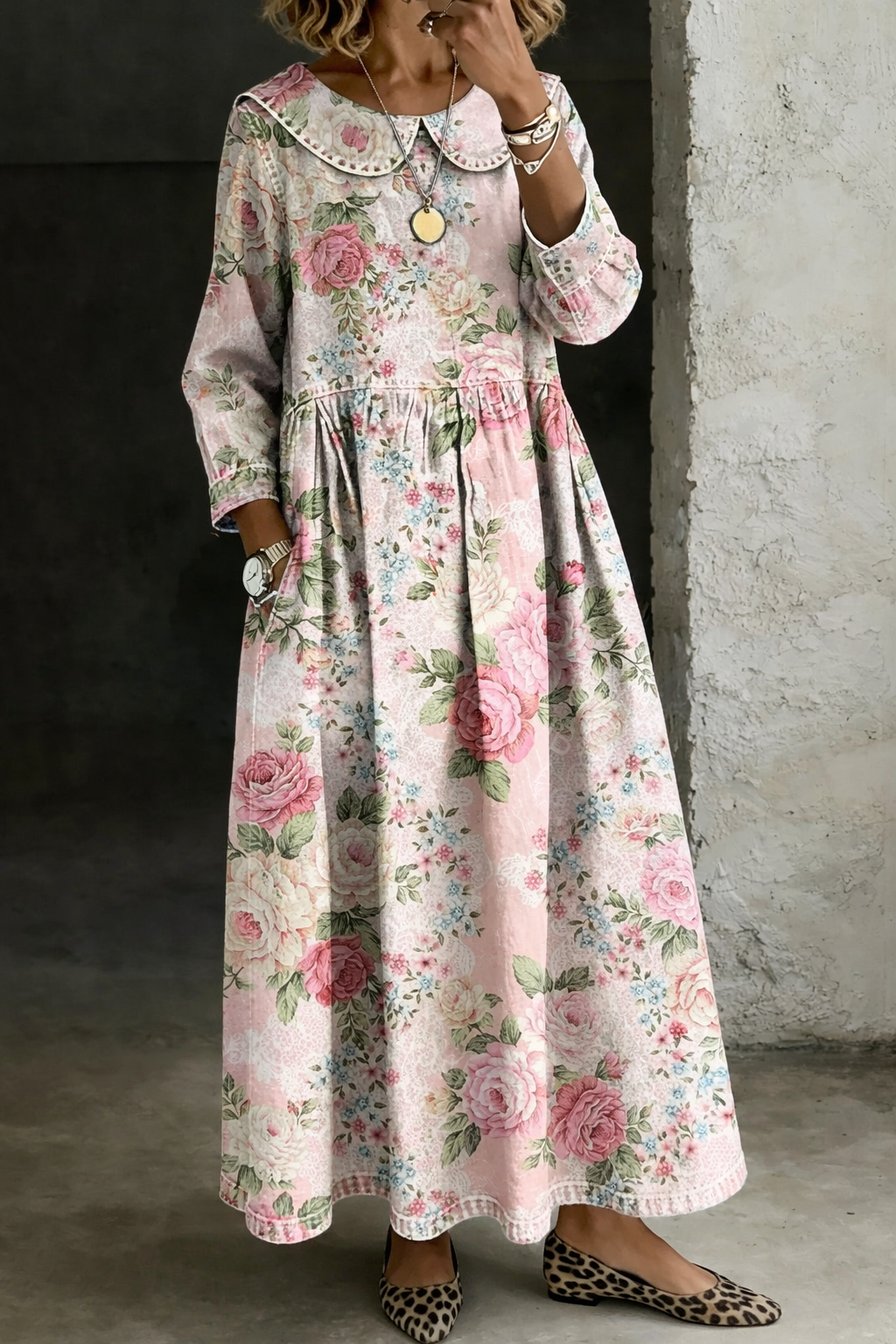 Brooklyn | Robe en jean à col fleuri
