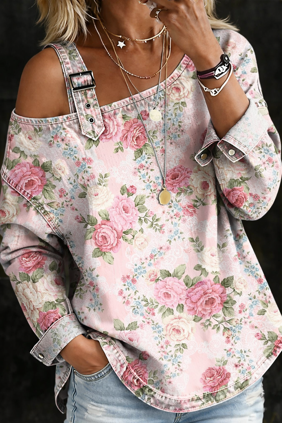 Brooklyn | Robe en jean à col fleuri