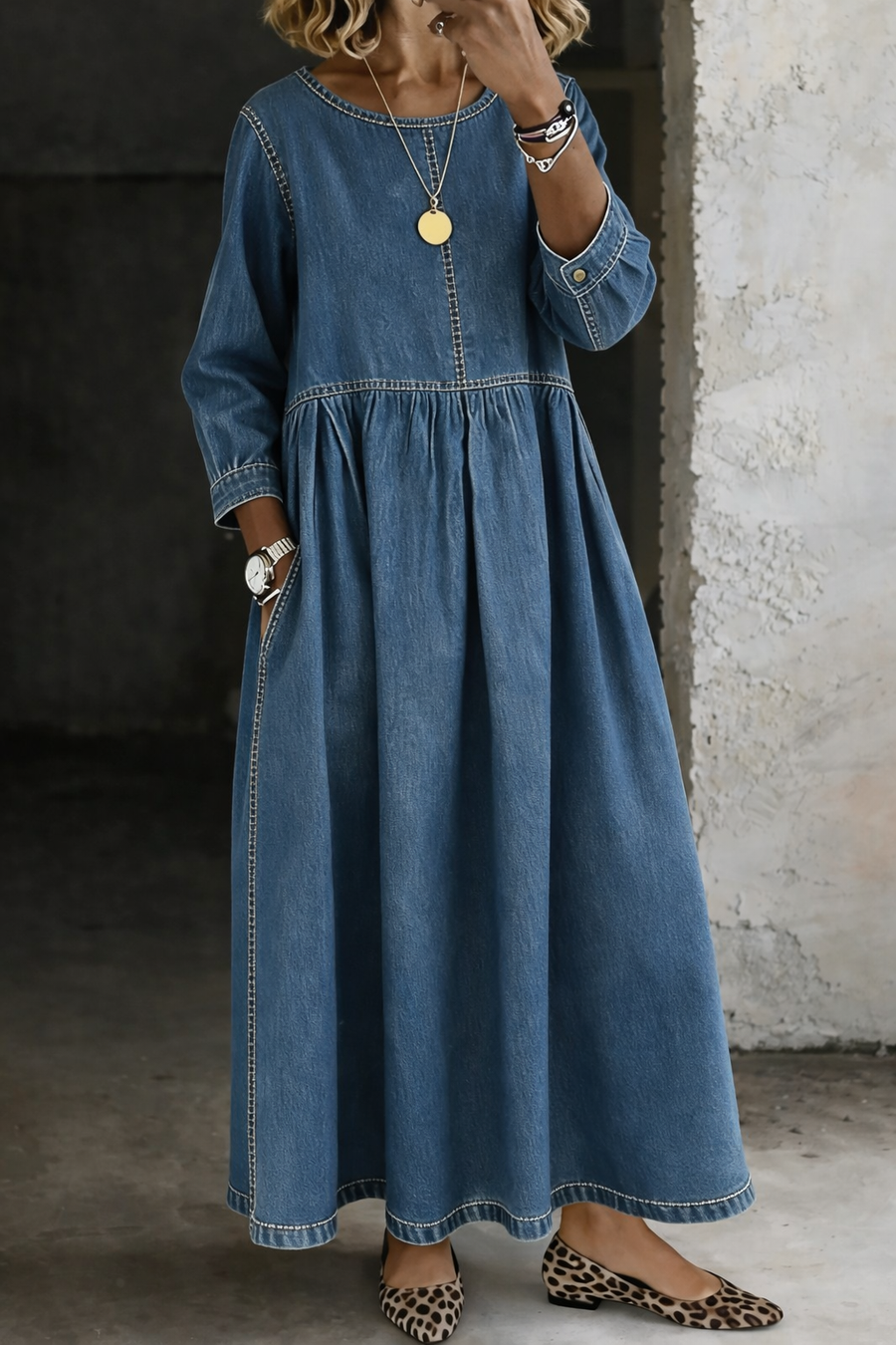 Melissa | Robe en jean à col rond et manches longues