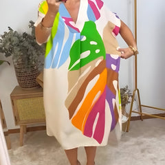 Robe à imprimé abstrait Rianna, détail du tissu – Valloro Paris