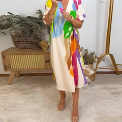 Robe à imprimé abstrait Rianna, gros plan sur la coupe – Valloro Paris