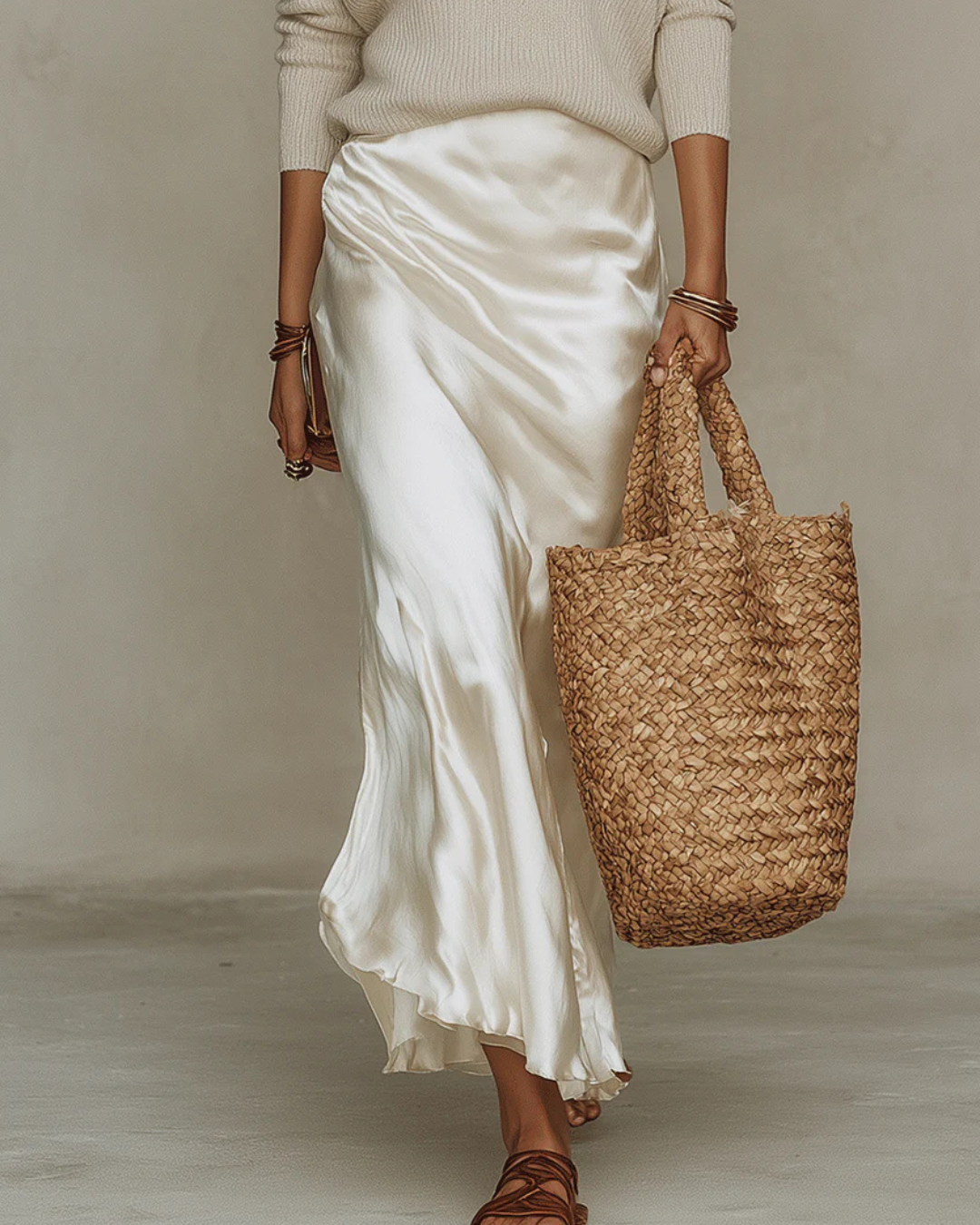 Ensemble robe midi satinée et pull assorti Elena, vue de dos (photo 14) – Valloro Paris