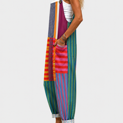 Salopette à imprimé patchwork coloré Capucine, vue de dos – Valloro Paris