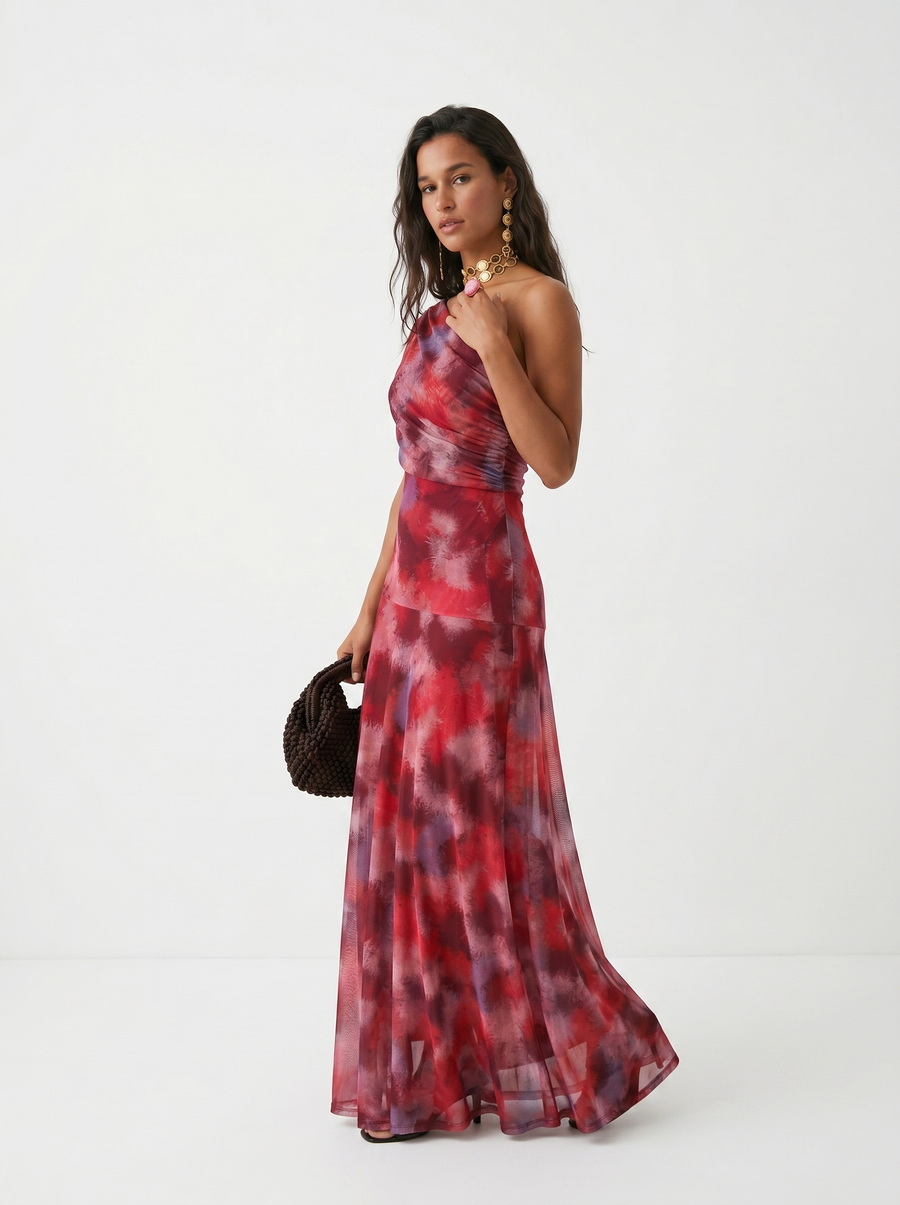 Robe longue élégante et simple Carla, vue de face – Valloro Paris
