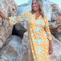 Robe d’été jaune élégante Alameda, vue de face – Valloro Paris