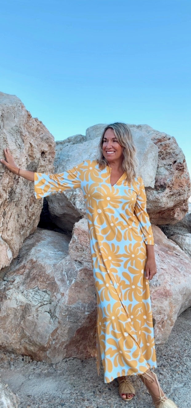 Robe d’été jaune élégante Alameda, présentation du coloris – Valloro Paris