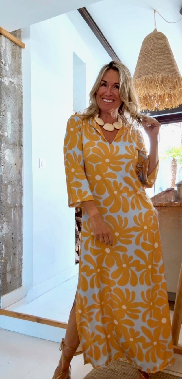 Robe d’été jaune élégante Alameda, vue de dos – Valloro Paris