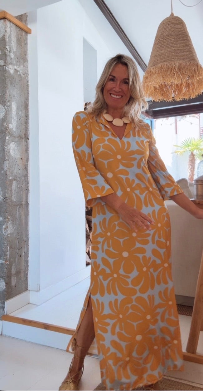 Robe d’été jaune élégante Alameda, vue de profil – Valloro Paris