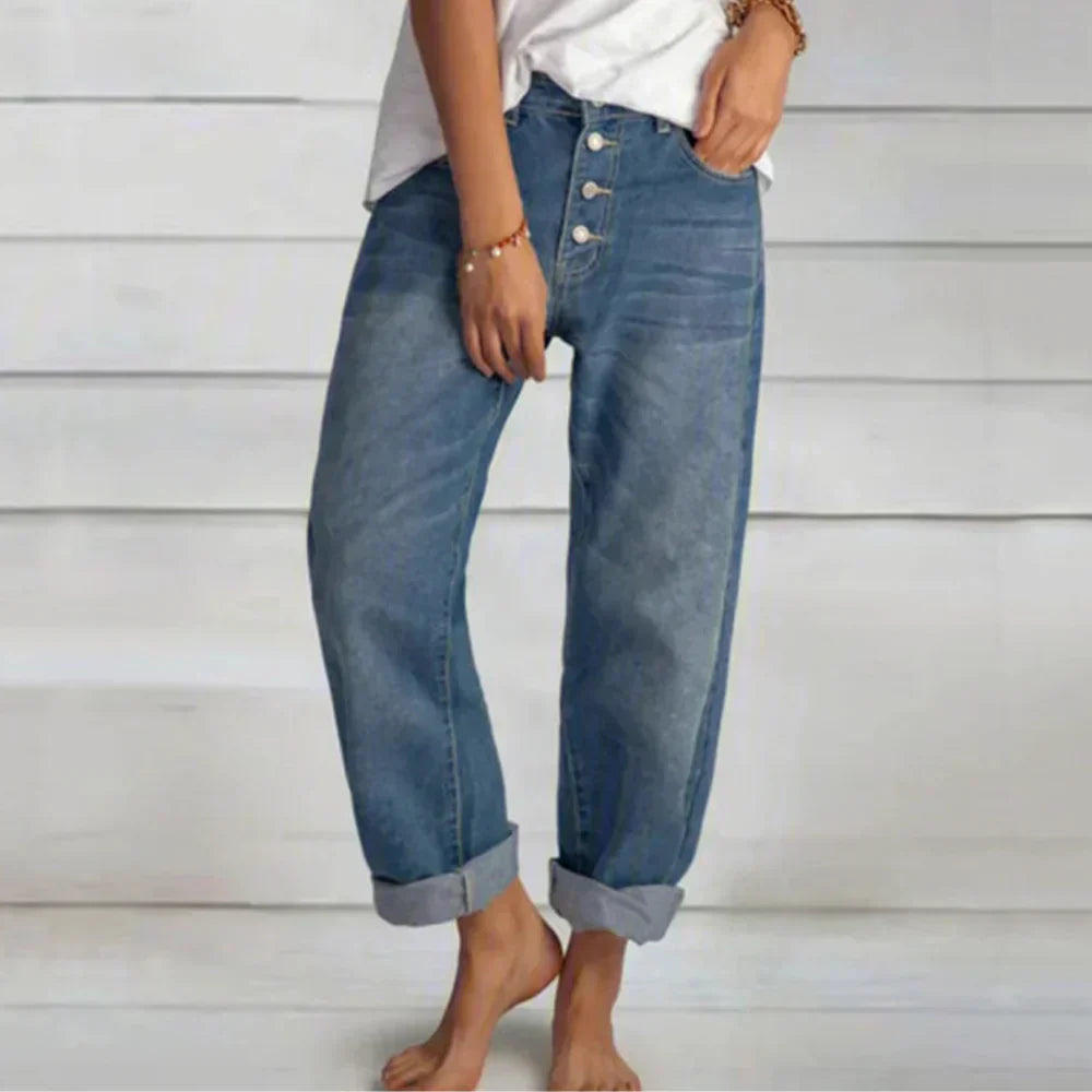 Jean boyfriend d’inspiration vintage Mila, détail du tissu – Valloro Paris