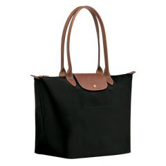 Cabas pliable en nylon à détails cuir Grand Sac Noir, vue de dos – Valloro Paris