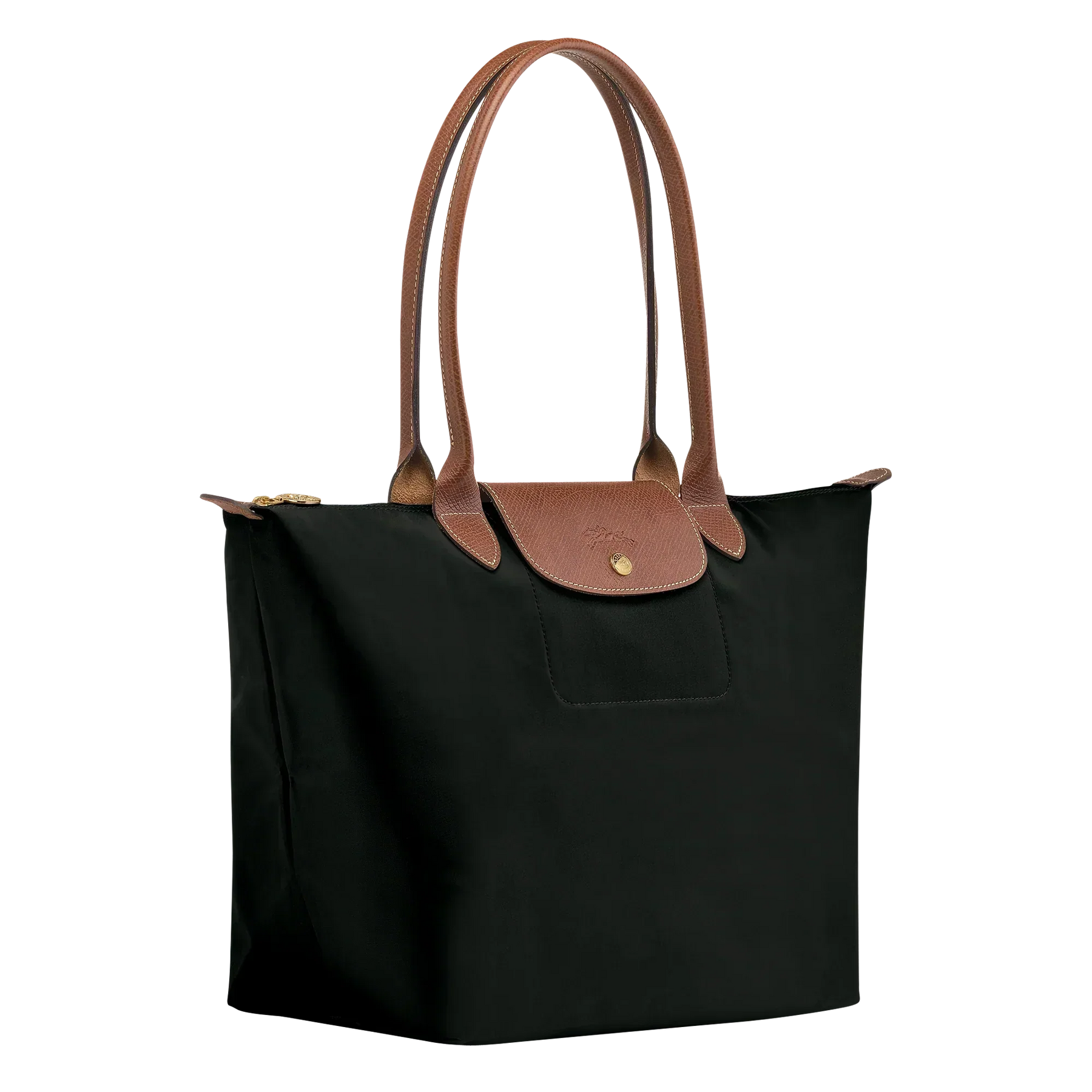 Cabas pliable en nylon à détails cuir Grand Sac Noir, vue de dos – Valloro Paris
