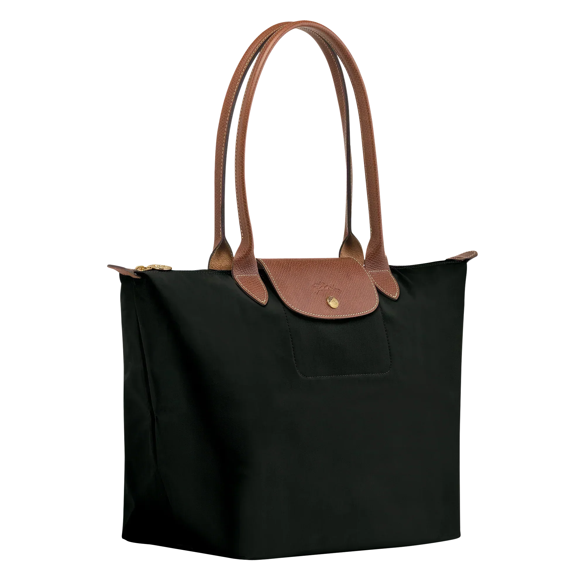 Cabas pliable en nylon à détails cuir Grand Sac Noir, vue de dos – Valloro Paris
