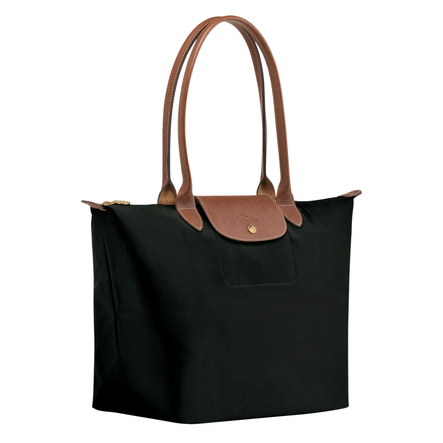 Cabas pliable en nylon à détails cuir Grand Sac Noir, vue de dos – Valloro Paris