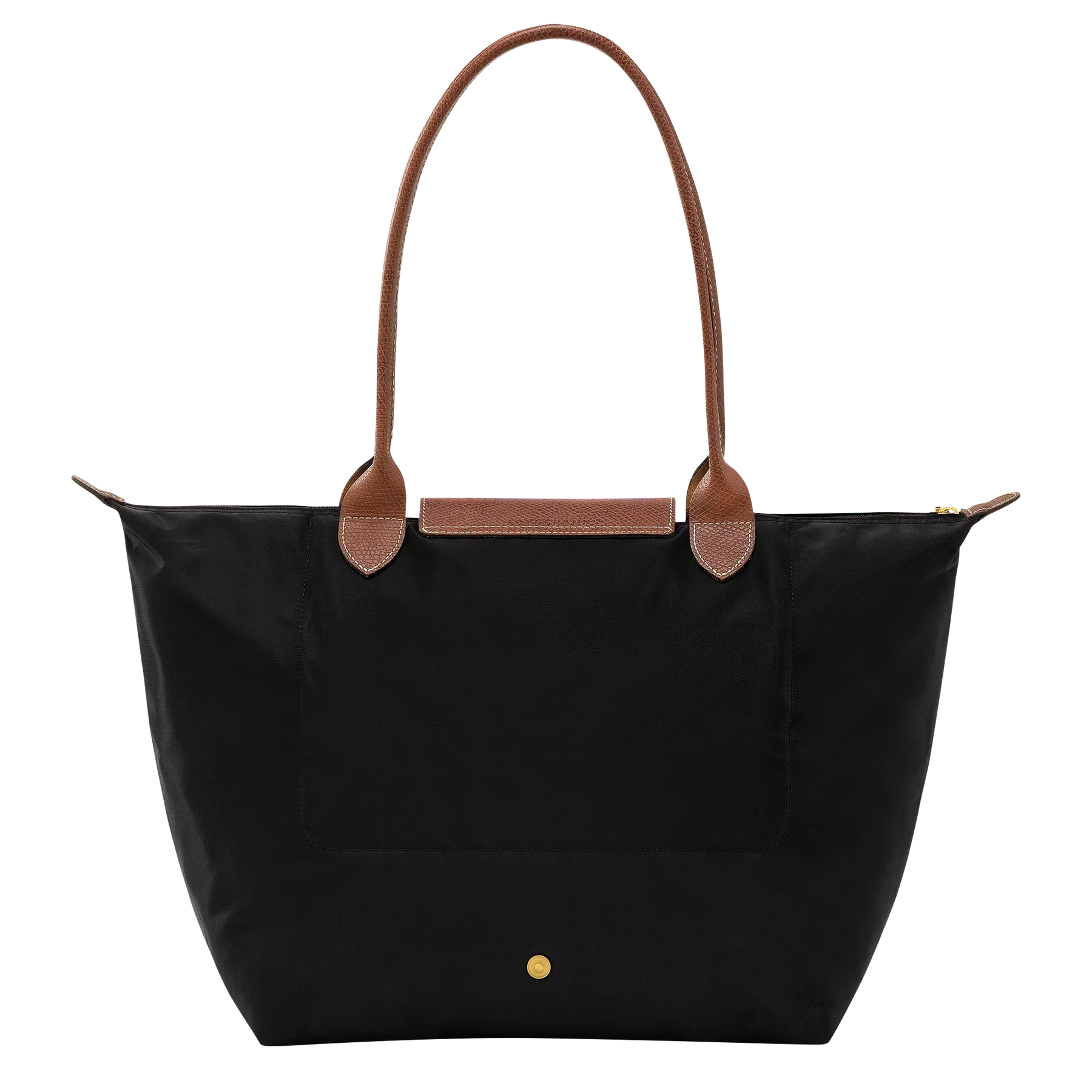Cabas pliable en nylon à détails cuir Grand Sac Noir, détail des anses – Valloro Paris
