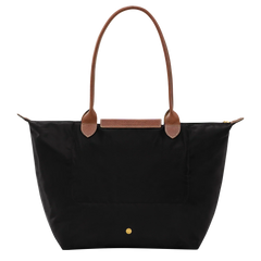 Cabas pliable en nylon à détails cuir Grand Sac Noir, porté à l’épaule – Valloro Paris