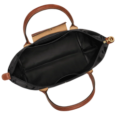 Cabas pliable en nylon à détails cuir Grand Sac Noir, aperçu de l’intérieur – Valloro Paris