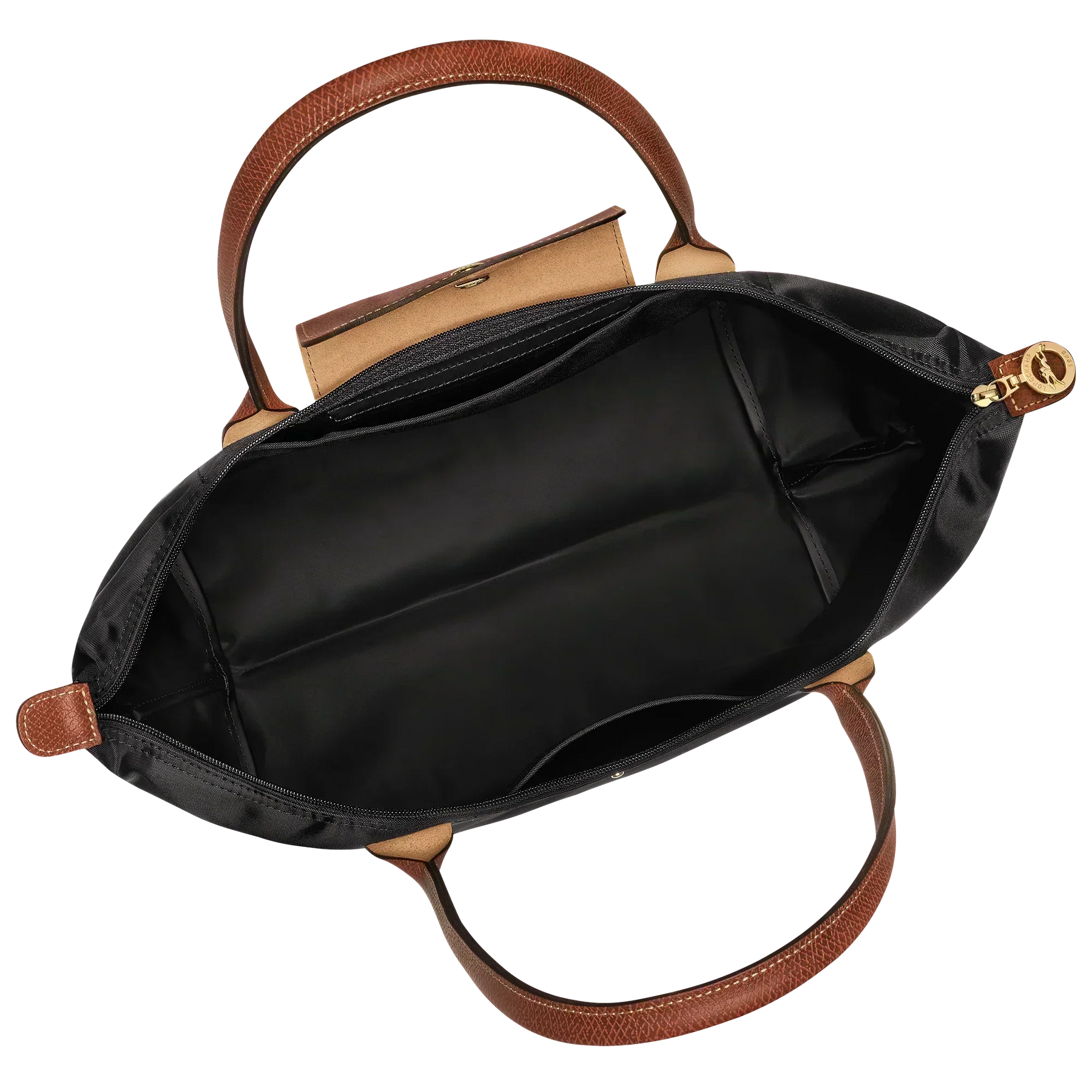 Cabas pliable en nylon à détails cuir Grand Sac Noir, aperçu de l’intérieur – Valloro Paris