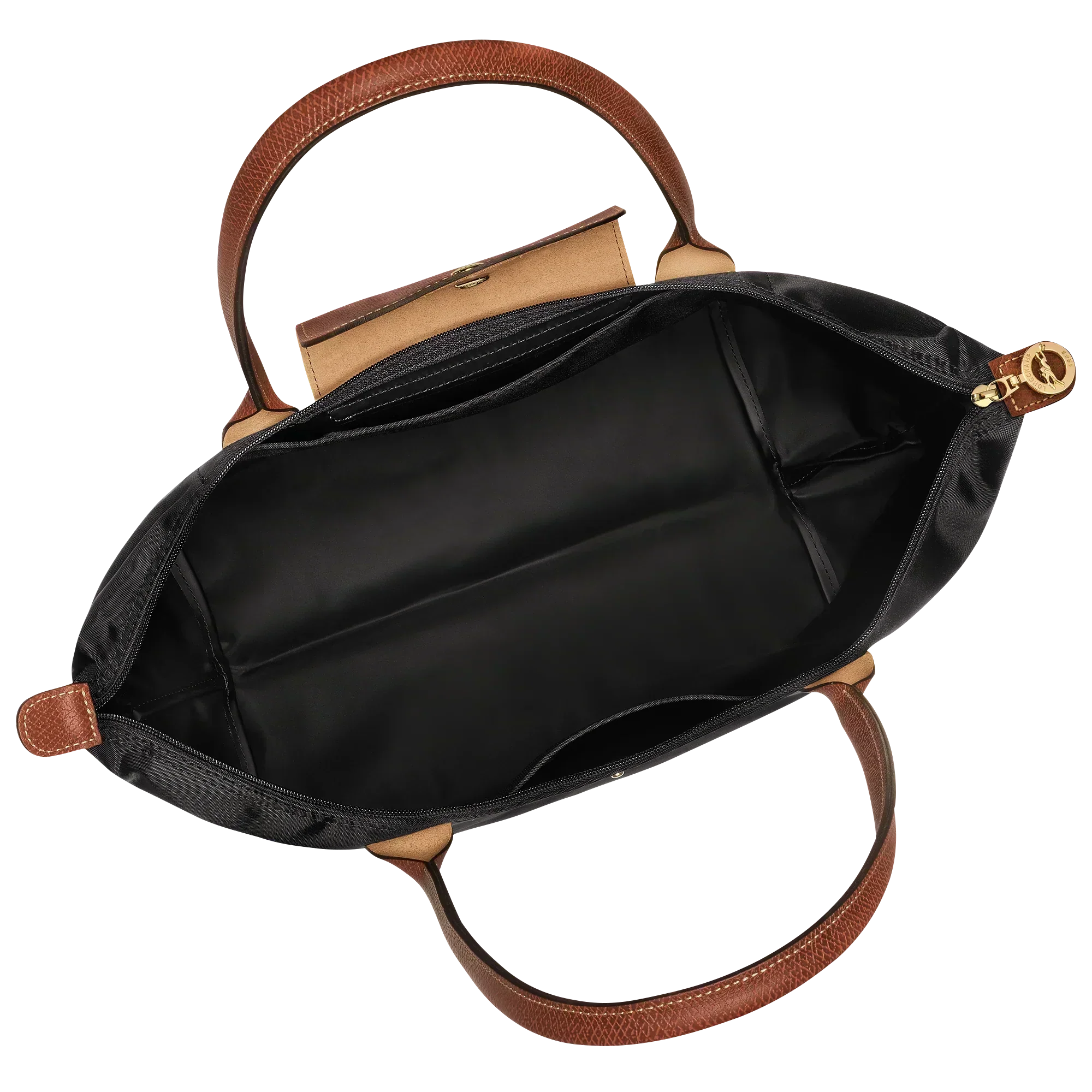Cabas pliable en nylon à détails cuir Grand Sac Noir, aperçu de l’intérieur – Valloro Paris