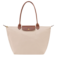 Cabas pliable en nylon à détails cuir Grand Sac Papier, vue de face – Valloro Paris