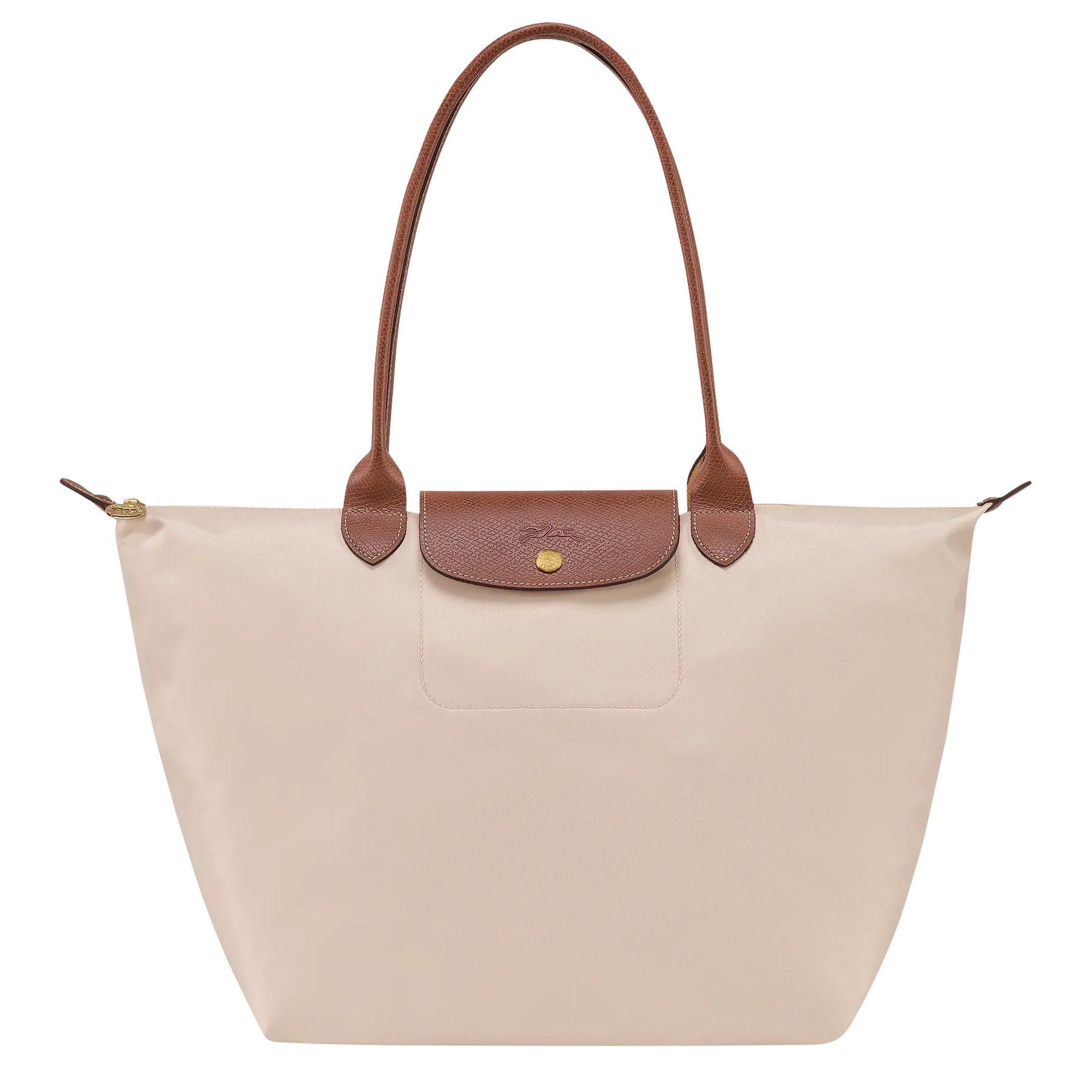 Cabas pliable en nylon à détails cuir Grand Sac Papier, vue de face – Valloro Paris