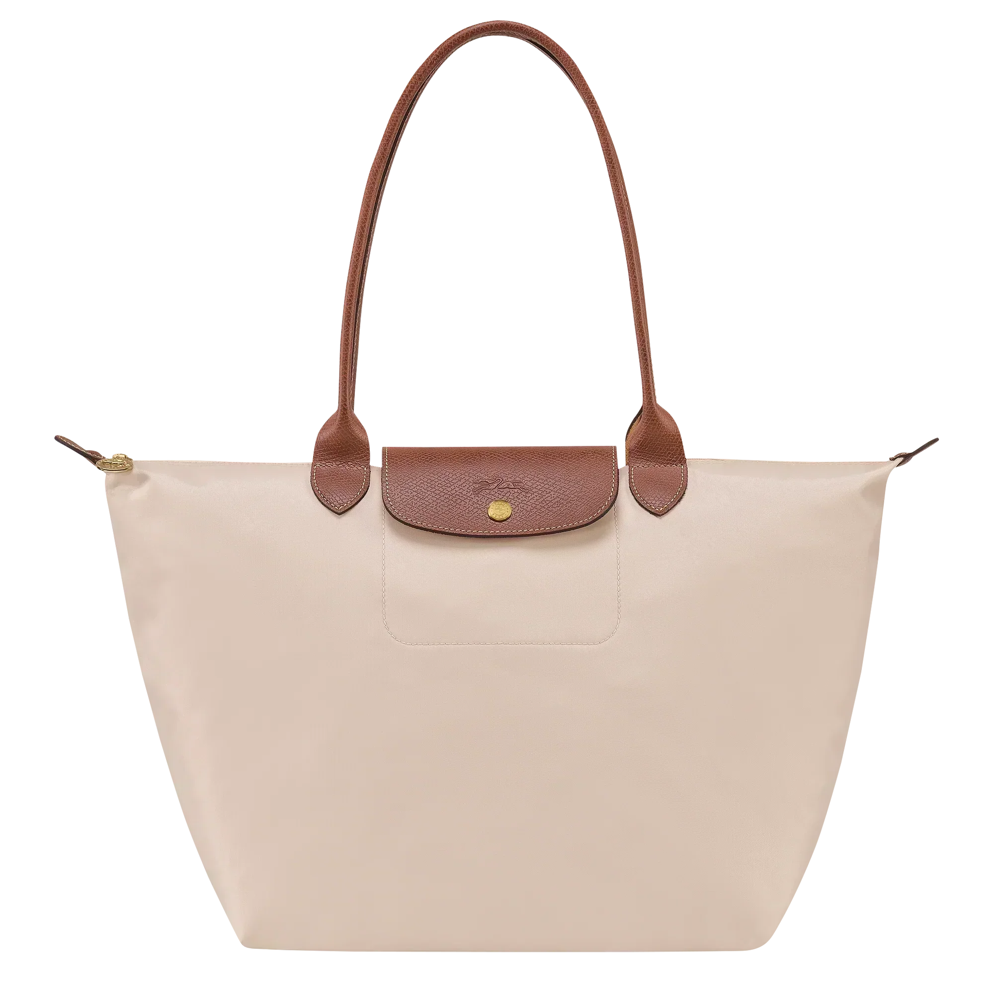 Cabas pliable en nylon à détails cuir Grand Sac Papier, vue de face – Valloro Paris