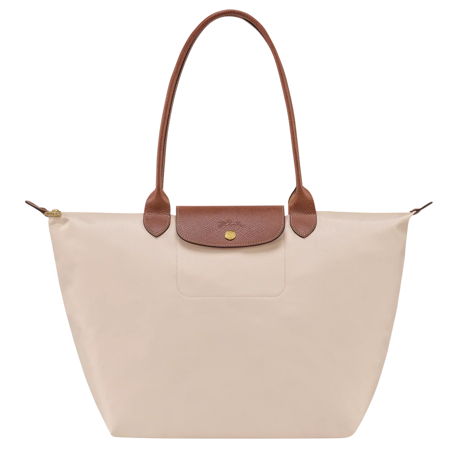 Cabas pliable en nylon à détails cuir Grand Sac Papier, vue de face – Valloro Paris