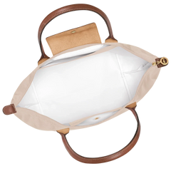 Cabas pliable en nylon à détails cuir Grand Sac Papier, détail des anses – Valloro Paris