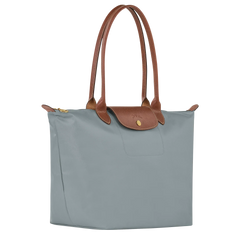 Cabas pliable en nylon à détails cuir Grand Sac Gris Acier, vue de dos – Valloro Paris