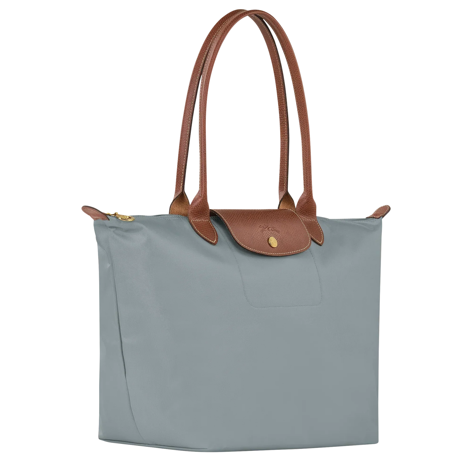 Cabas pliable en nylon à détails cuir Grand Sac Gris Acier, vue de dos – Valloro Paris