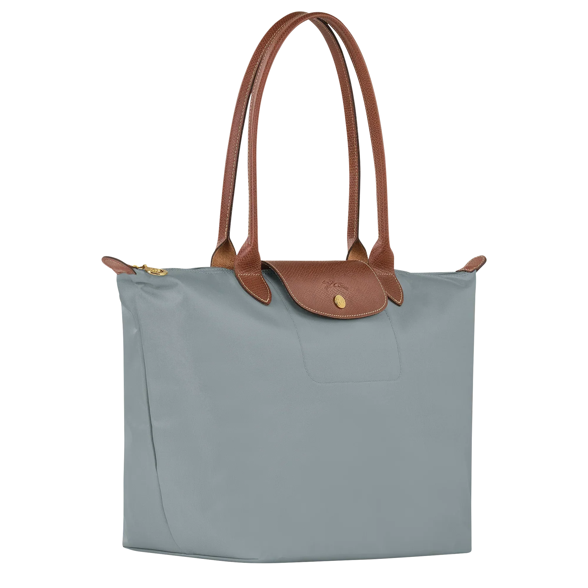 Cabas pliable en nylon à détails cuir Grand Sac Gris Acier, vue de dos – Valloro Paris