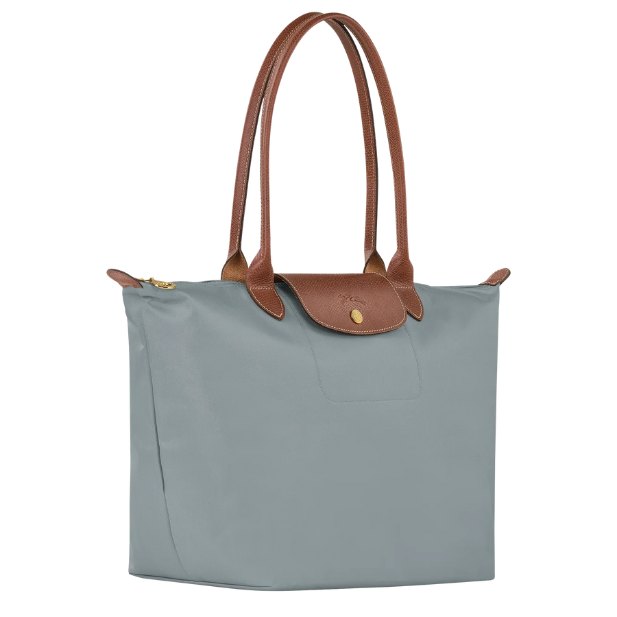 Cabas pliable en nylon à détails cuir Grand Sac Gris Acier, vue de dos – Valloro Paris